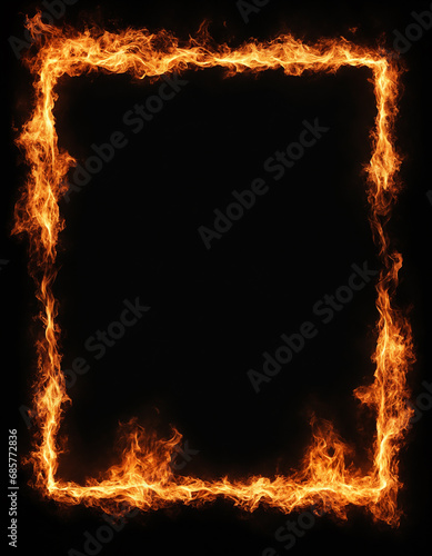 Background with an empty black frame burning with fire © Ruben Chase