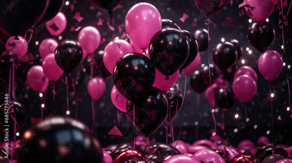 The pink and black balloons create a festive atmosphere, a celebration of joy and happiness The pink and black balloons create a festive atmosphere, a celebration of joy and happiness
