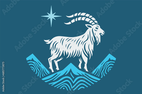 Mountain goat. Simple vector illustration, logo, emblem, engraving photo