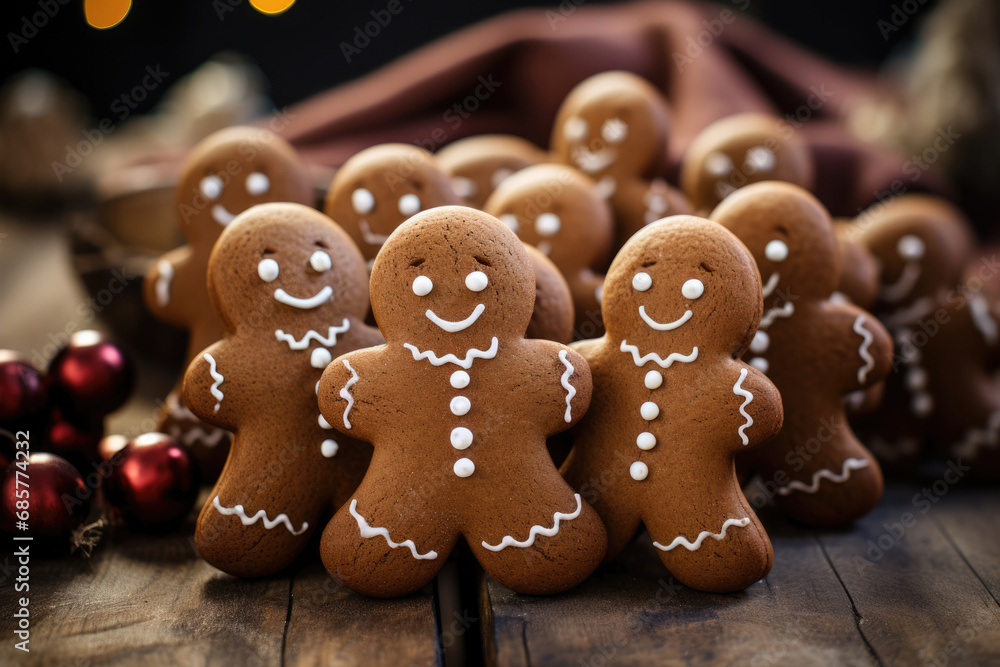 Homemade gingerbread men in holiday dish Homemade gingerbread men in holiday dish