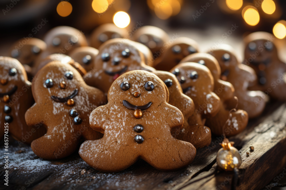 Gingerbread men against the background of a New Year's garland Gingerbread men against the background of a New Year's garland