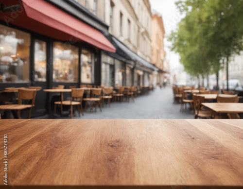 Table view on a restaurant terrace, mockup background