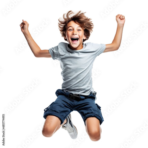 Happy young boy jumping alone, isolated on a white background Transparent PNG