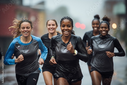 a group of women running in the rain © John