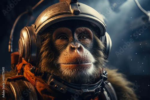 Funny monkey astronaut in a space suit
