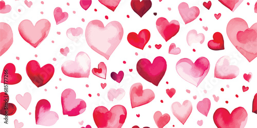 Heart seamless watercolor pattern with colorful symbols love. Illustration for Valentine day, birthday or wedding