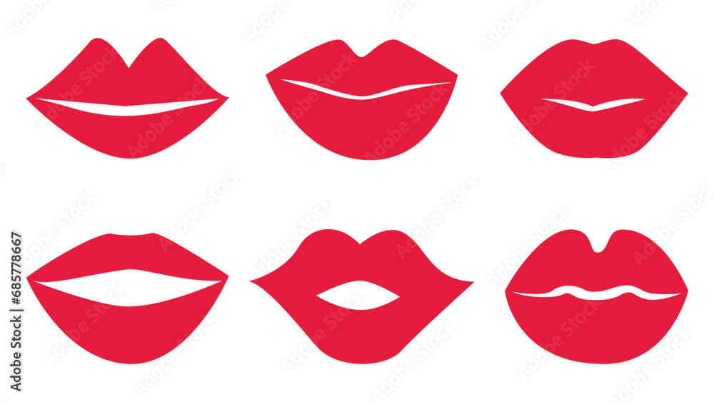 Female lips collection. Simple flat style. vector illustration - obrazy, fototapety, plakaty 