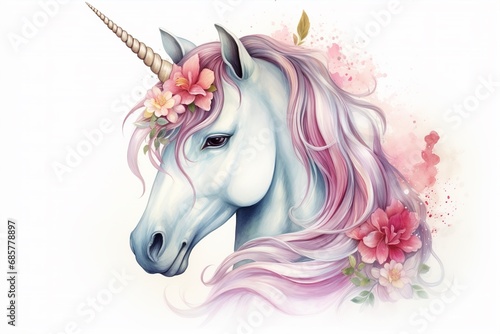 pretty unicorn with flowers design emphasize on head and mane 