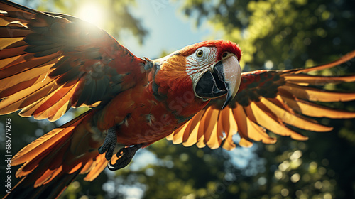 scarlet macaw in flight © Denise