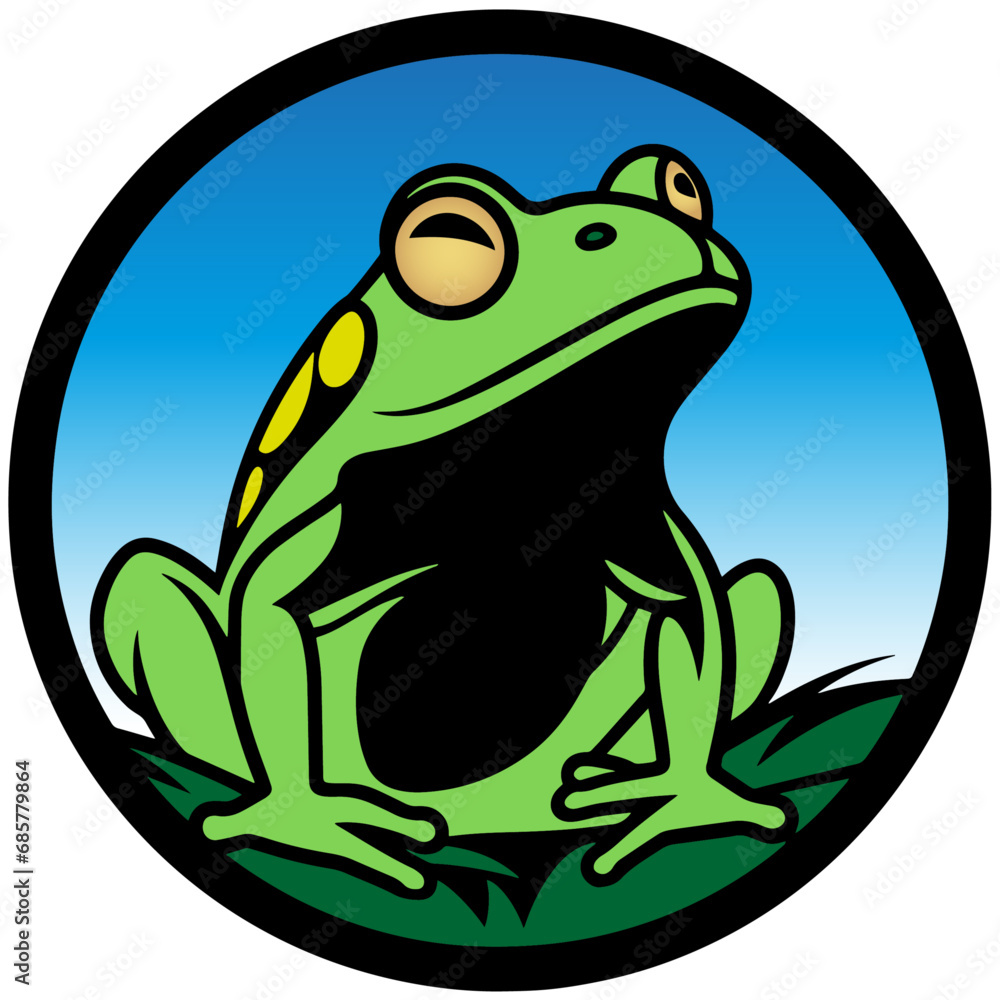 Fototapeta premium Green frog in a circle vector illustration, green frog vector logo