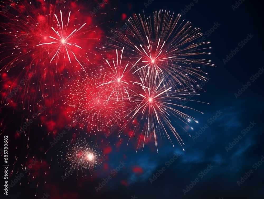 Hyperrealistic fireworks on the background of deep blue sky Hyperrealistic fireworks on the background of deep blue sky