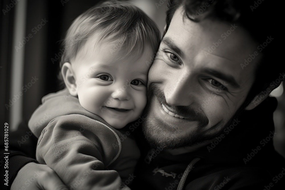 Portrait of caucasian father with newborn baby girl, Generative AI Portrait of caucasian father with newborn baby girl, Generative AI