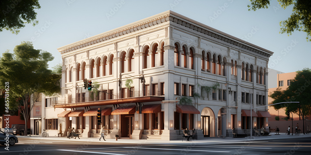 Fototapeta premium 1. Whispers of Commerce Past: Unveiling the Tales of an Ancient Building of Store, Where Echoes of Market Days and Merchant Ventures Reside Generative AI