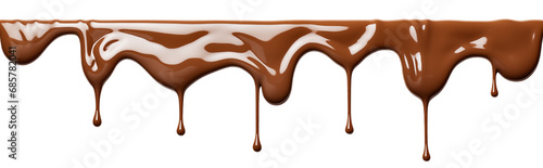 Pouring chocolate dripping from cake top. chocolate streams isolated on transparent background, png.