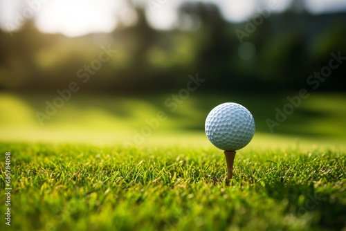 A close-up shot of a tee with golf clubs on a golfing green.