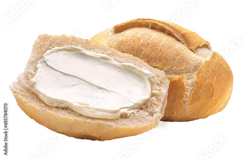 pão com cream cheese isolado em fundo transparente - pão francês com requeijão cremoso - pão com manteiga photo