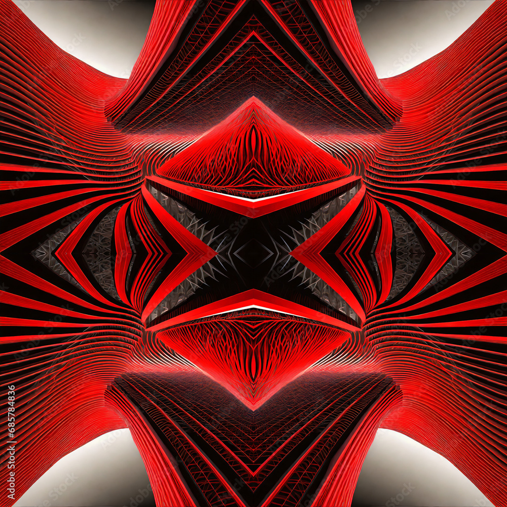 Diseño abstracto, patrón sin costuras en tonos rojo y verde .Simetría - obrazy, fototapety, plakaty 