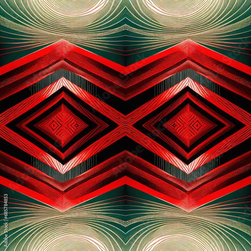 Diseño abstracto, patrón sin costuras en tonos rojos y verdes.Simetría