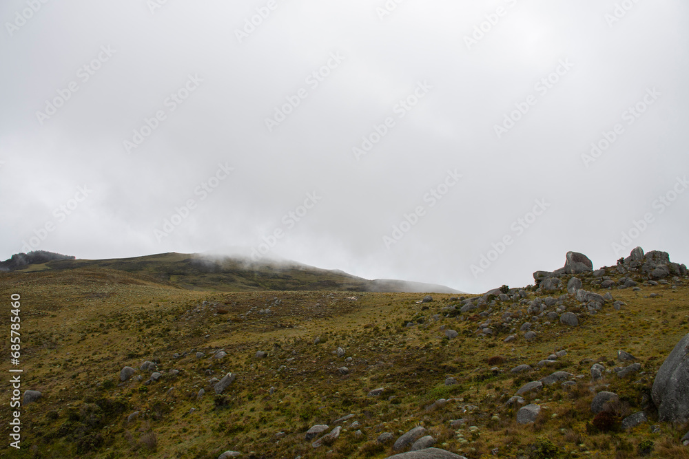 clouds and fog above the vegetation and rocks clouds and fog above the vegetation and rocks