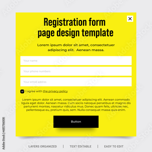Registration form page. Template for your design