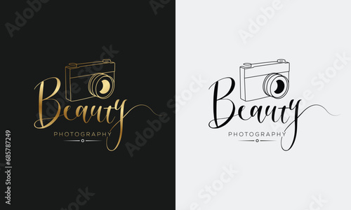 camera logo, modern photography signature logo icon vector
