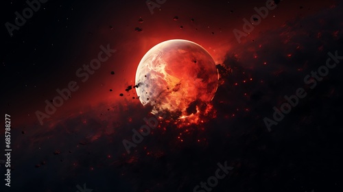  The red moon in space. the moon in muted illustration, AI Generative