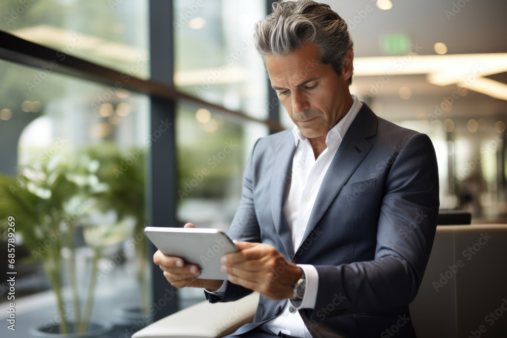 Businessman using laptop and smartphone gadget in office Businessman using laptop and smartphone gadget in office