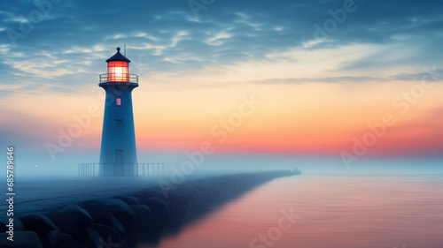 foggy lighthouse at morning