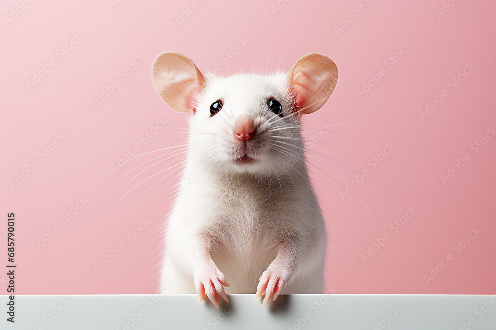 Rat isolated on pink background - obrazy, fototapety, plakaty 