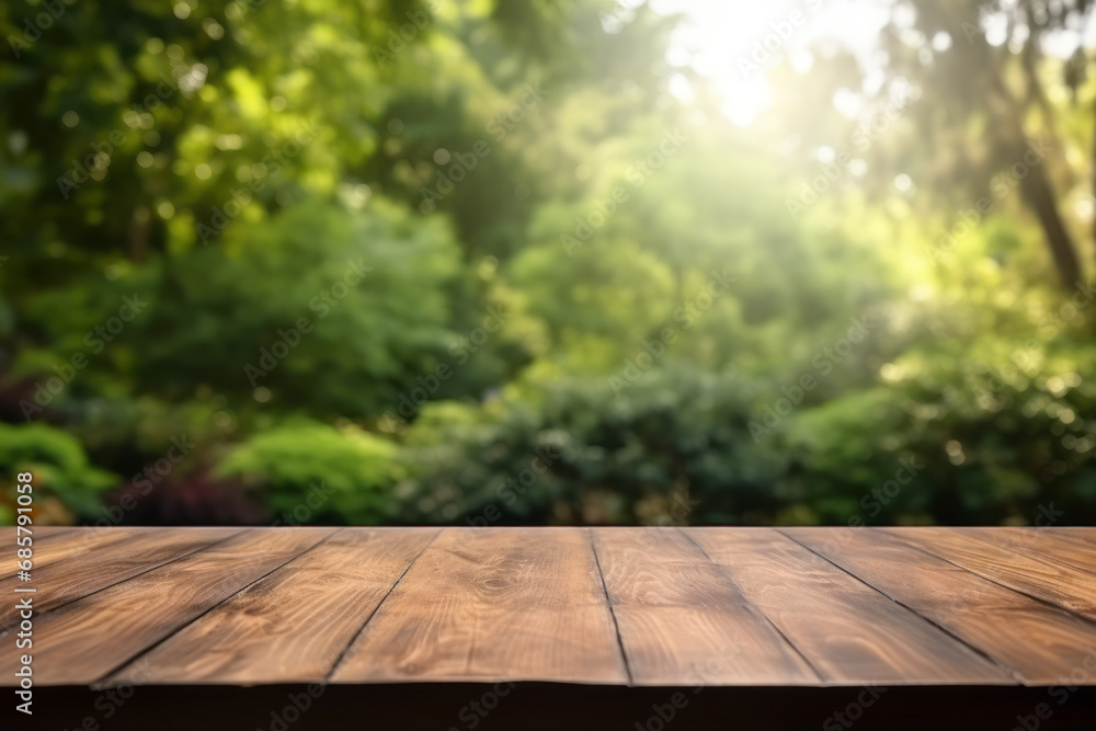 Mesa de madera vacía con bosque de fondo. Mesa de madera vacía con bosque de fondo.