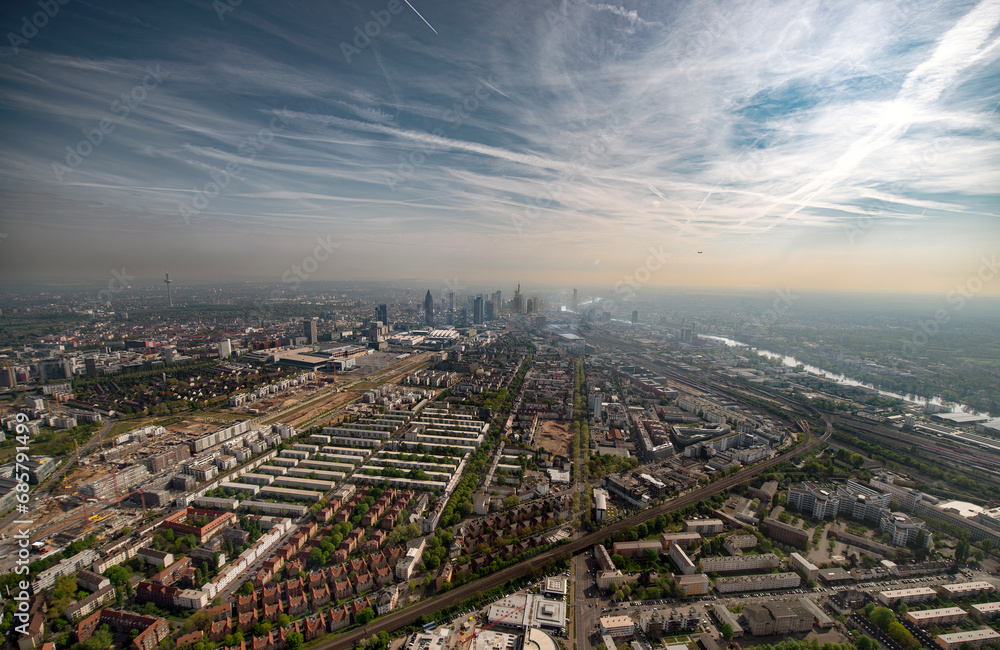 wide panoramic aerial view of Frankfurt