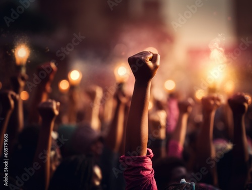 The raised fist, of the clenched fist symbol of power, protest and solidarity demonstration