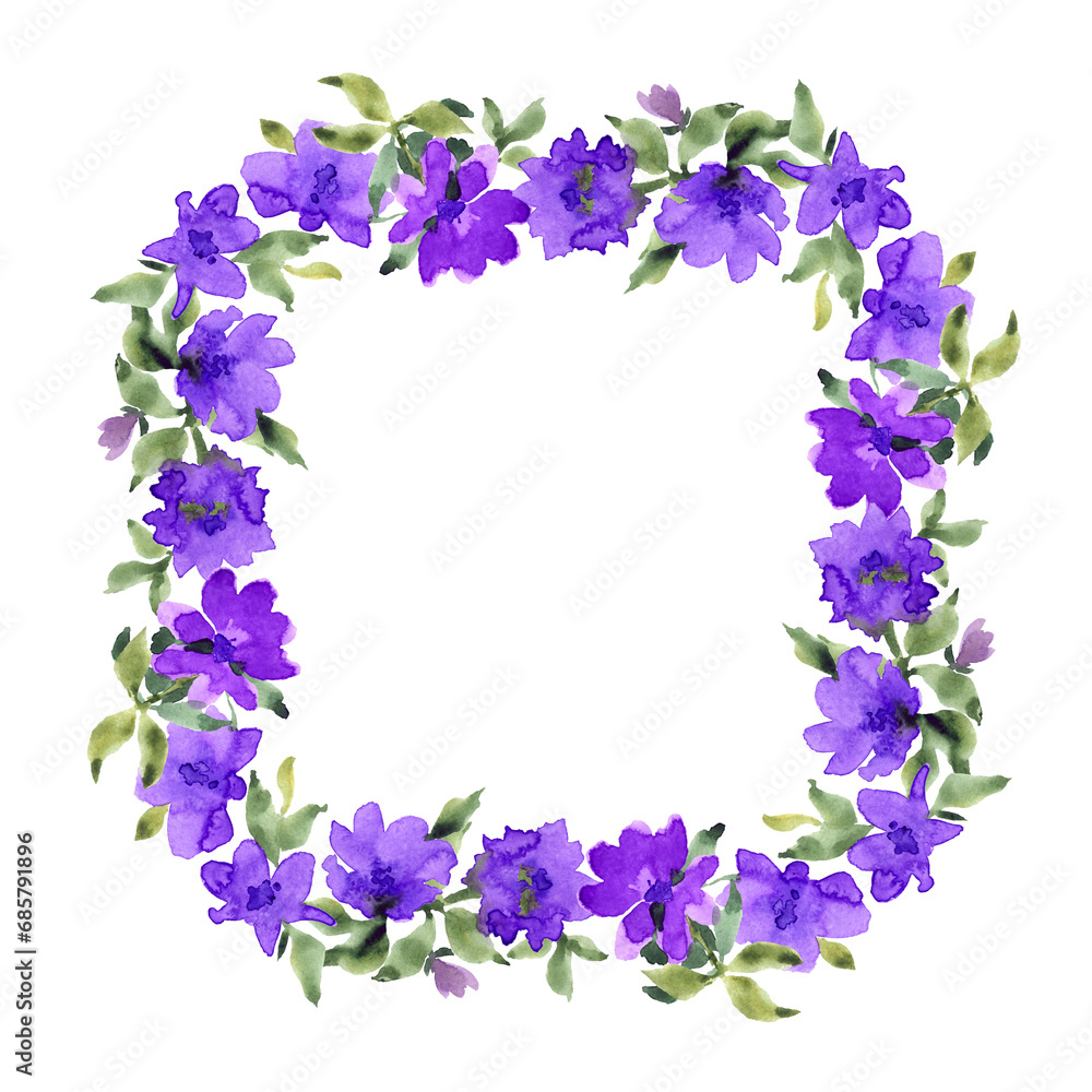 Square frame with purple flowers. Square frame with purple flowers.