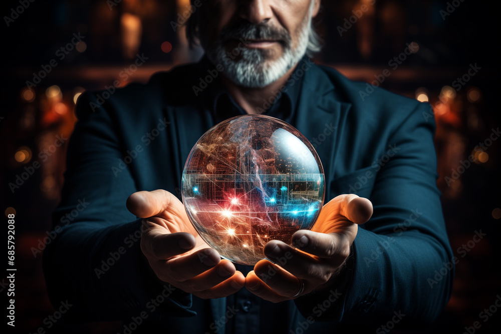 Fototapeta premium A man holding a digital globe in his hands