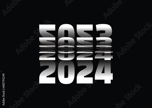 Passing into New Year 2024 Flip text effect isolated on black background, Vector text Illustration.