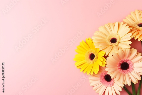 Beautiful gerbera flowers on pastel background