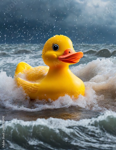 yellow rubber duck on a stormy ocean