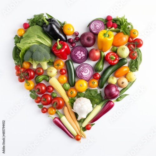Heart made of vegetables and healthy food, white background
