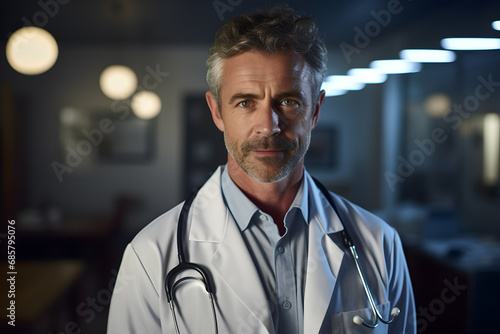 smiling senior doctor  modern clinic  office portrait  corridor hospital  science medical research