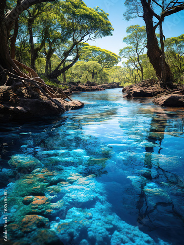 Serenity Amidst the Woods: Tranquil Blue River in the Forest