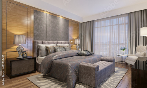 3d render. Modern hotel room interior scene.