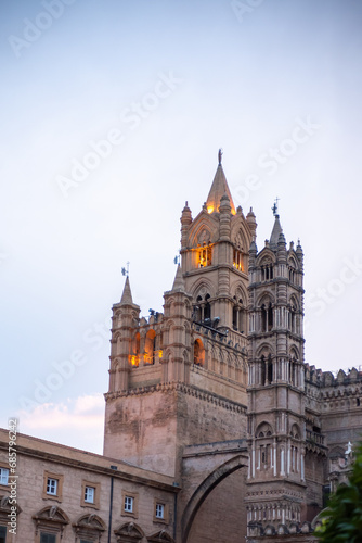 The Cathedral of the City of Palermo  in the South of Italy on Blurred Background