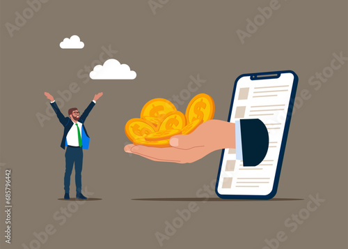 Successful online earnings, salary up. Start invest in stock market. Flat vector illustration photo
