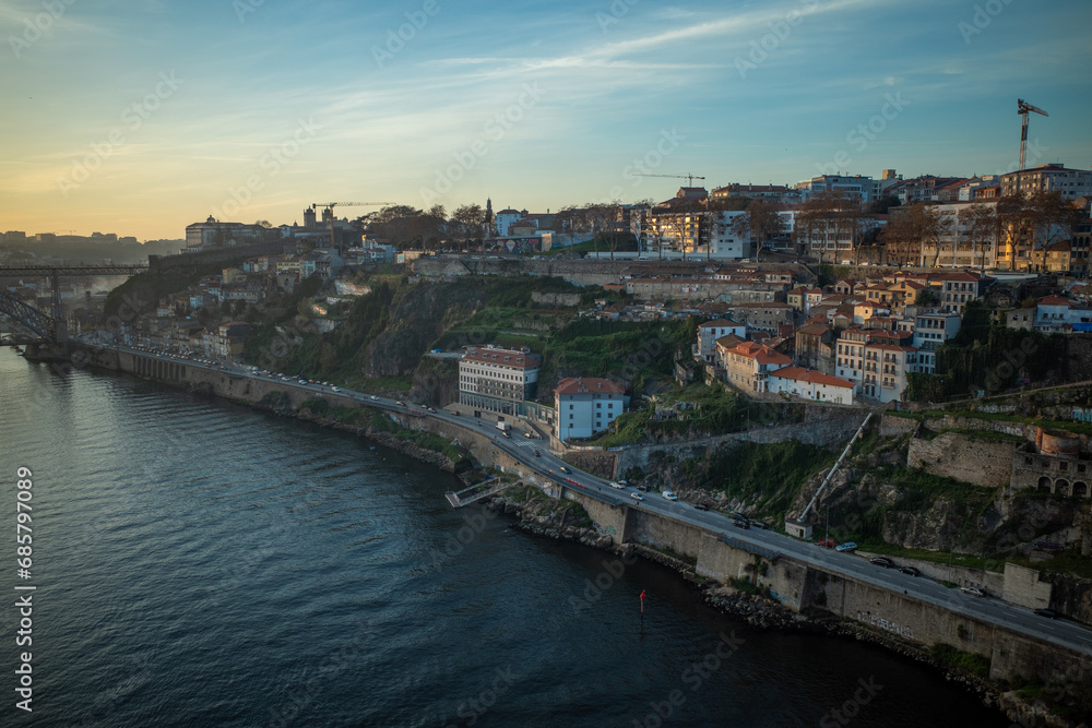 Portugal, sunset in Porto over city and Douro River