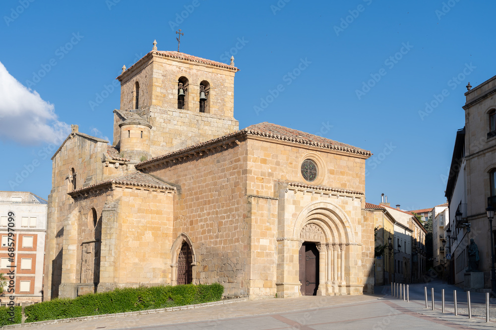 Views of the Romanesque church of San Juan de Rabanera in Soria, Spain.