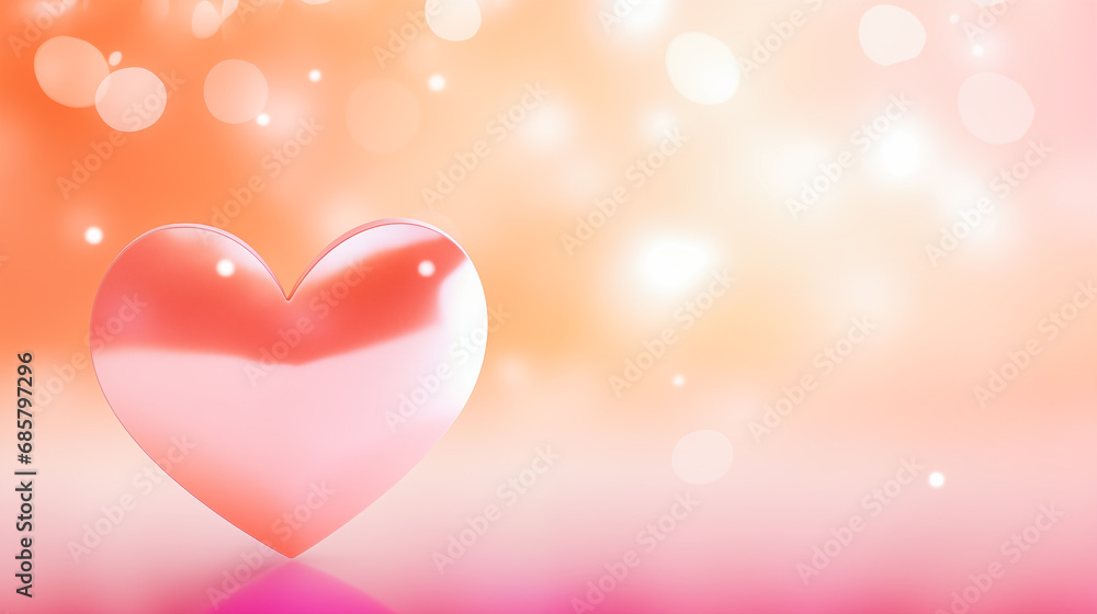 A shiny pink heart on a pink and orange bokeh background with bokeh lights scattered throughout. Dreamy and romantic feel. St. Valentine's day background. A shiny pink heart on a pink and orange bokeh background with bokeh lights scattered throughout. Dreamy and romantic feel. St. Valentine's day background.