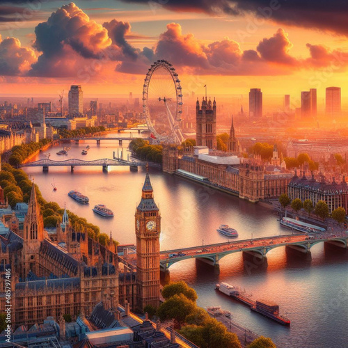 London skyline at sunset photo