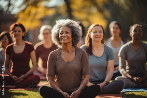 Multi generational women doing yoga exercise at park