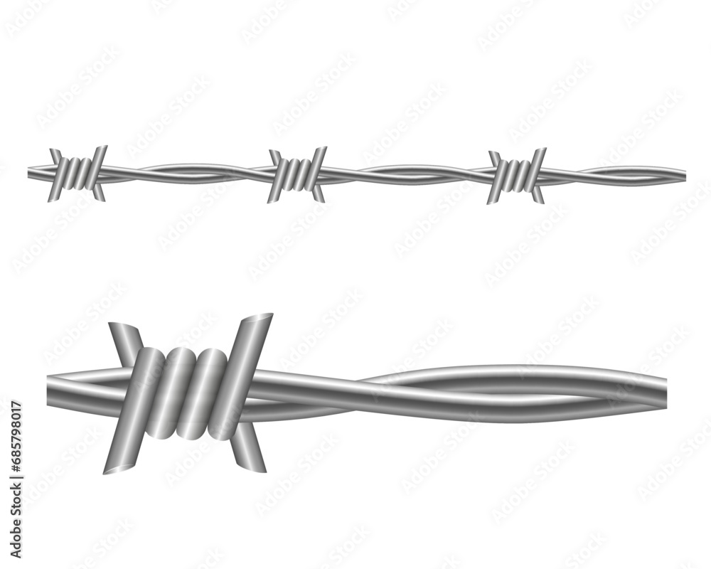 Barbed wire. Vector illustration of seamless realistic metal wires ...