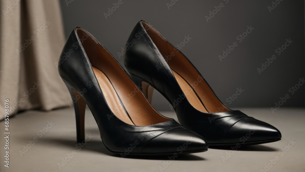 black classic women's shoes on a gray background black classic women's shoes on a gray background